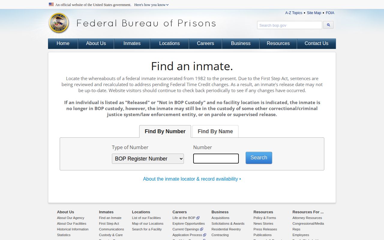 Federal Bureau of Prisons release search for an Orleans Parish federal case