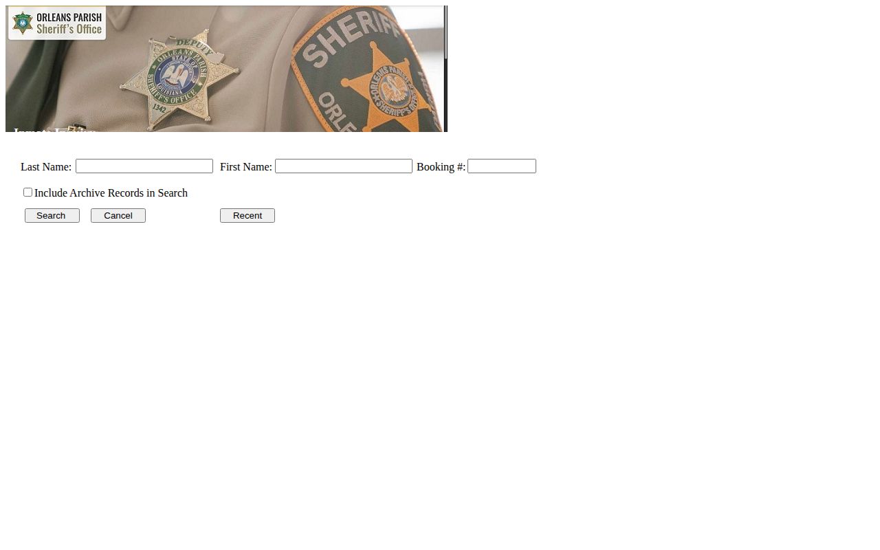 Orleans Parish released inmate archive search fields and Release Date results